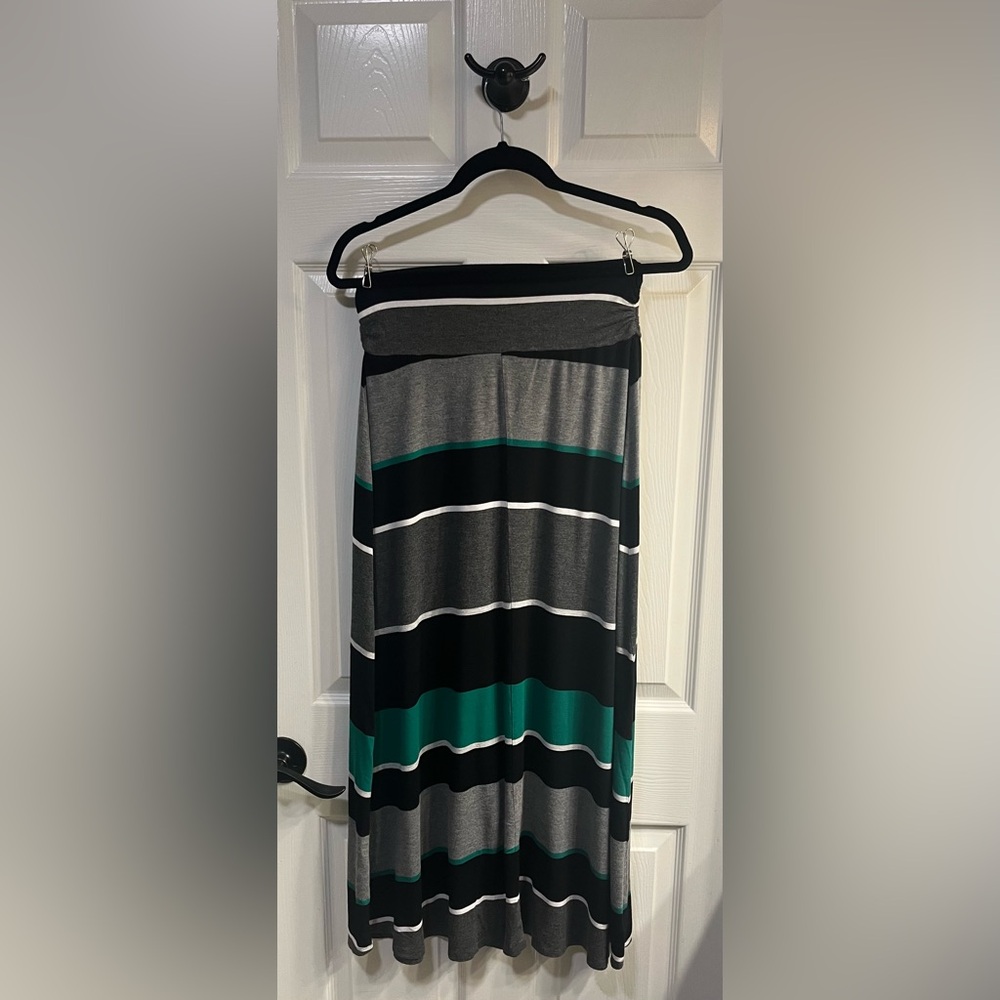 Merona Green Black and Grey Stripped Maxi Skirt